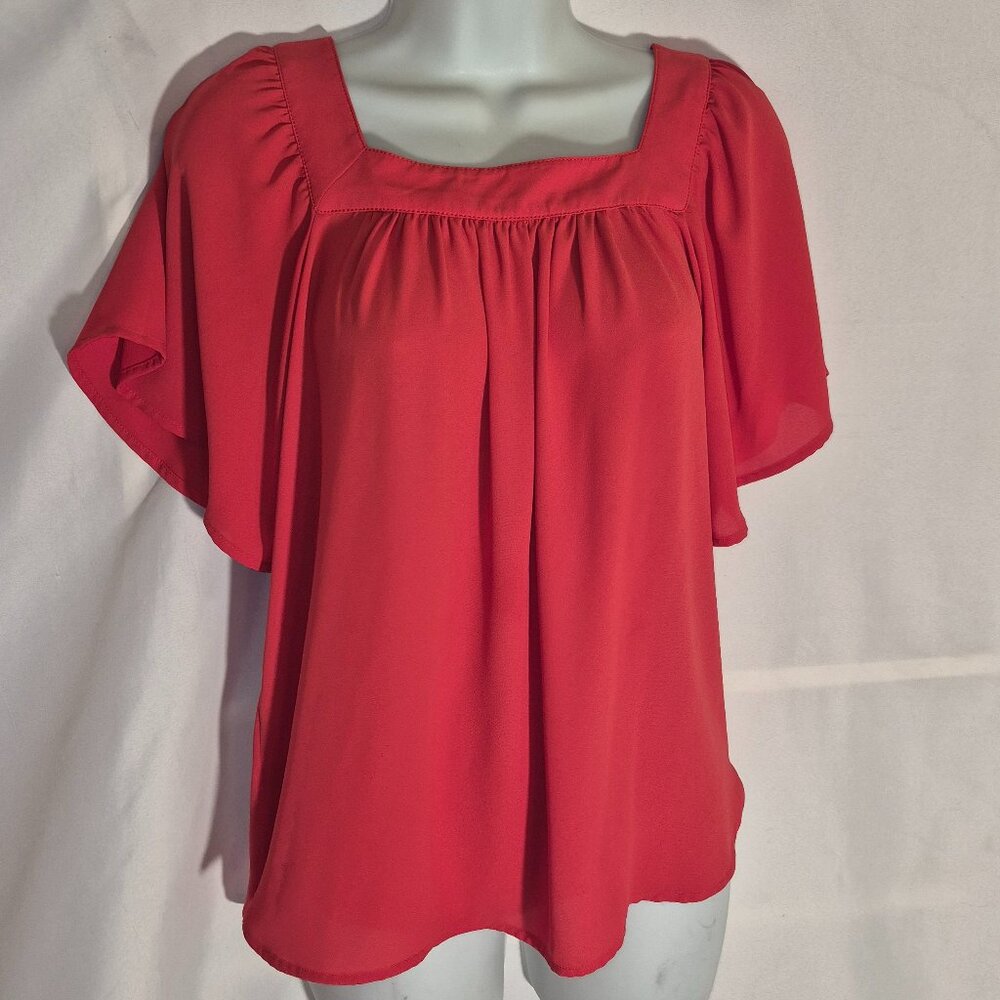 Loft blouse, Red, gathered front, squared neckline, in size XS